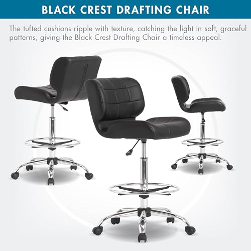 Studio Designs Black Crest Drafting Work Chair with Foot Rest - Adjustable Height - Contoured for Desk or Drafting Table - Thumbnail 5