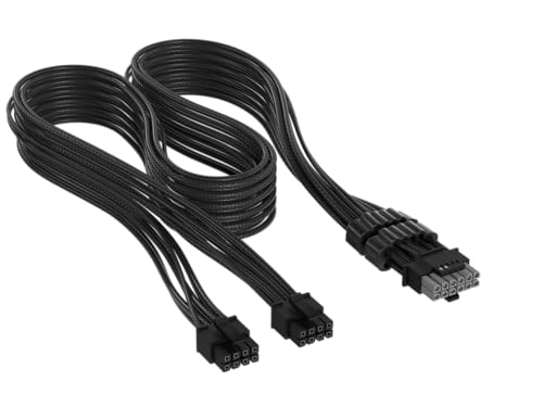 Corsair Elite Premium Type 5 Individually Sleeved 2X 8-Pin to PCIe 12V-2x6 600W PSU Cable Triple-Mesh Paracord Sleeve Low-Profile Cable Combs Compatible Type 5 PSUs Black