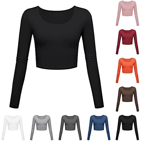 Bauchfreies Schwarzes Weißes Oberteil Damen Y2K Langarm Enges Tshirt Teenager Mädchen Gym Tops Shirt Clothes Elegant Corset Crop Top Basic Sport Langarmshirt Bluse Party Oberteile Frauen Cover