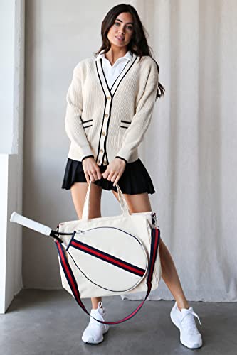 Mini Momo Tennis Bag Racket Tote Sports Racquet Bag - Tennis Bags For Women, Unisex Badminton, Squash Case Stripe Shoulder Strap (Navy Red) #TOP4