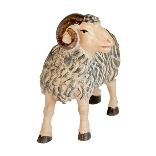 Mouton avec cornes en bois véritable de Val Gardena pour célébrer la Nativité - 5