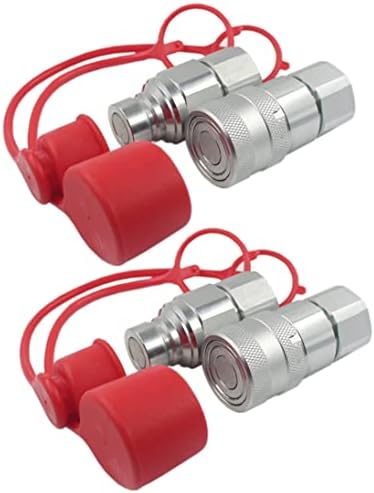 1/2'' NPT ISO16028 Flat Face Hydraulic Quick Connect Coupling BobCat Skid Steer Loader Quick Disconnect Coupler with Dust Caps ISO12.5, 2 Sets