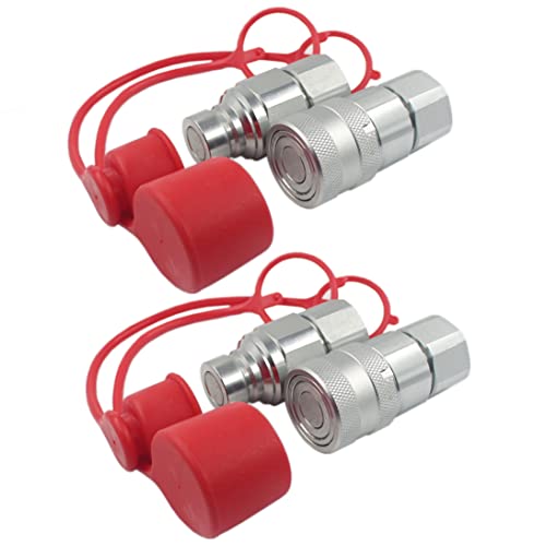 1/2'' Npt Iso16028 Flat Face Hydraulic Quick Connect Coupling Bobcat Skid Steer Loader Quick Disconnect Coupler With Dust Caps Iso12.5, 2 Sets #TOP18