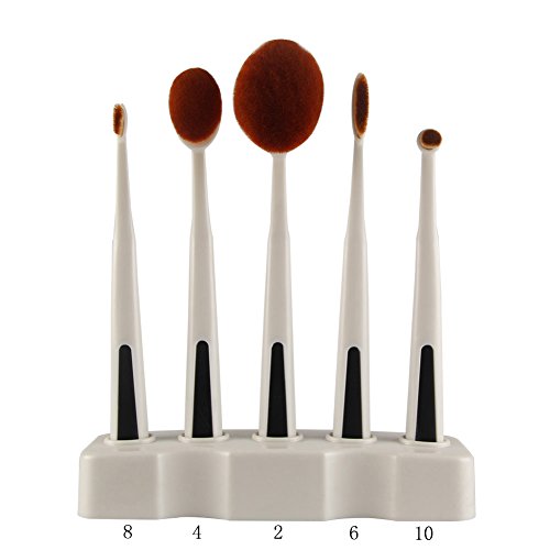 5 Pcs Oval Face Toothbrush Soft Makeup Brush Set with Makeup Brush Holder Cosmetic Shelf Tool