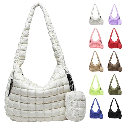 Image of Puffer Tote Bag for Women, Large Quilted Puffer Bag with Pouch, Puffy Quilted Hobo Bag, Puff Crossbody Purse