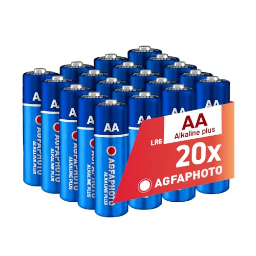 AgfaPhoto Pilas Alcalinas AA LR6 1.5V Pack de 20, Larga Duración, Ideales para Mandos Juguetes Cámaras y Más, Uso Doméstico o Profesional, Conservación 7 Años