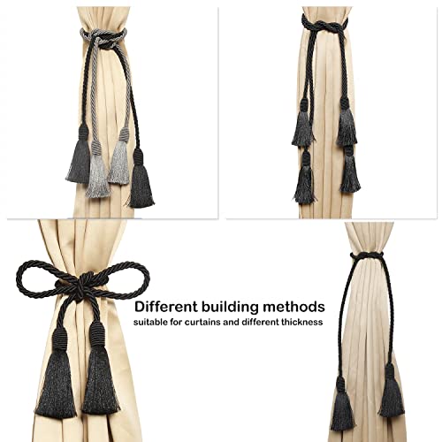 Image of 4 Pack Curtain Tiebacks Handmade Decorative Curtain Holdbacks Rope with Tassel - Black