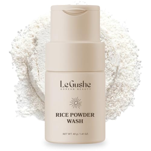 LE GUSHE Rice Face Wash Powder Cleanser for Gentle Skin Exfoliation Korean Skincare Enzyme Powder Face Wash Foamy Rice Exfoliator for Skin 40g