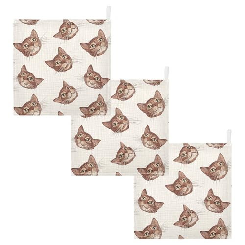 vvfelixl Brown Cat Head Baby Burp Cloths Baby Muslin Washcloths for Boys Girls Cotton Babys Face Towel for Newborn Infants Soft and Absorbent 11.8 X 11.8 in, 5 Pack2