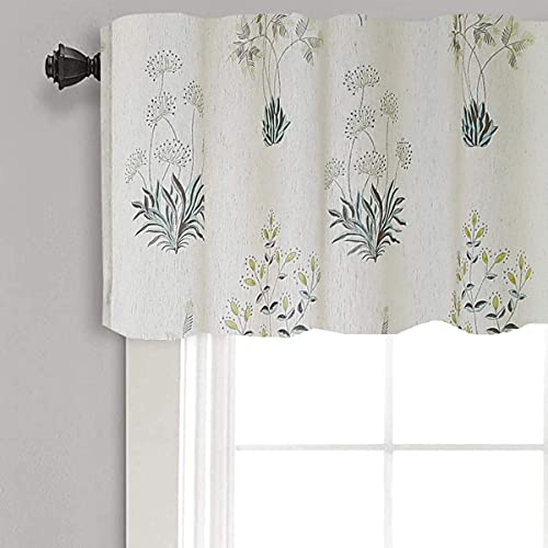 Suouo Linen Textured Valance Bluestone Botanical Printed Floral Curtain For Kitchen Dining Living Room Light Filtering Small Windows Drapes Rod Pocket 1 Panel 52 X 18 Inch Length Green Leaf Sage #TOP1