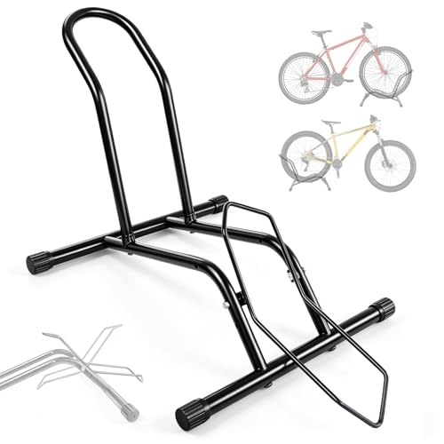 Image of Bike Floor Stand,Freestanding Bicycle Storage Rack Indoor Outdoor Adjustable Bike Stand for 16" to 29" Mountain/Road/Kids Bikes,Garage Parking Holder for Apartments & Homes