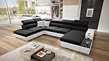 Wohnlandschaft Ecksofa Picanto mit Schlaffunktion Bettkasten Groß XXL Big Sofa Gewebe Kunstleder Grau Schwarz Blau Lila U-Form 26 (RECHTS, Sawana 14 + Ekj 1)