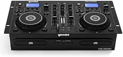 Gemini Sound CDM-4000BT Stand Alone Bluetooth Streaming Professional DJ Dual Deck Media Player Mixer CD/CDR USB Playback 2 Band Equalizer Manual Looping Sensitive Jog Wheels, XLR Output, Anti-Shock
