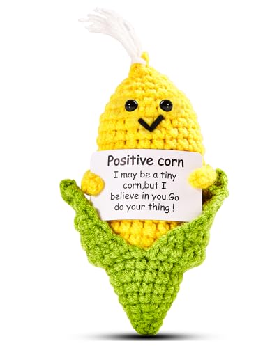 Image of Hoedia Handmade Positive Corn Friend Birthday Gifts: Corn Crochet Inspirational Gifts for Mothers Day Women Mom Coworkers - Cute Knitted Funny Potato Vegetable Fruit(Positive Corn)