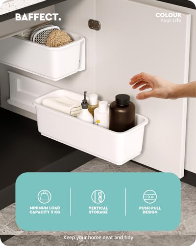 Miniatura 2 de Baffect Organizadores De Cesta De Gabinete De Cocina Extraíble De 2 Piezas, Cajones De Almacenamiento De Plástico Deslizables, Cesta Deslizante De Organizador De Gabinete Debajo Del Fregadero Blanco