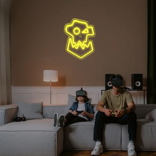 Image of War-Ork LED Neon Sign - Waaaaagh Gaming Room Decor for Men, USB Powered Yellow Skin Orc Neon Light for Bedroom Man Cave Wall Decoration, 17x13 Inch