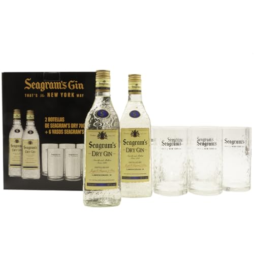 Seagram's Dry Ginebra, Pack de 2 botellas y 6 vasos de regalo, 750 ml