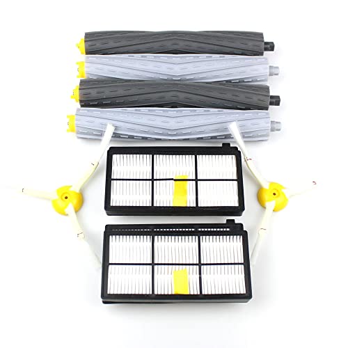Kit de Servicio de Kit de Mantenimiento Premium Adecuado para Robots aspiradores iRobot Roomba Series 800, 900 | Set de 2 Cepillos Extractores + 4 Filtros HEPA AeroForce + 2 Cepillos Laterales