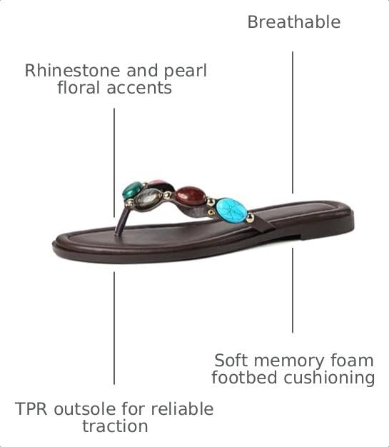 Image of DREAMSTORY Womens Beaded Flip Flops Beach Jeweled Thong Sandals | Open Round Toe, Slip on, Colorful Gemstones Embellished, Fashionable Summer Beach Style, Casual Flat Studded Shoes