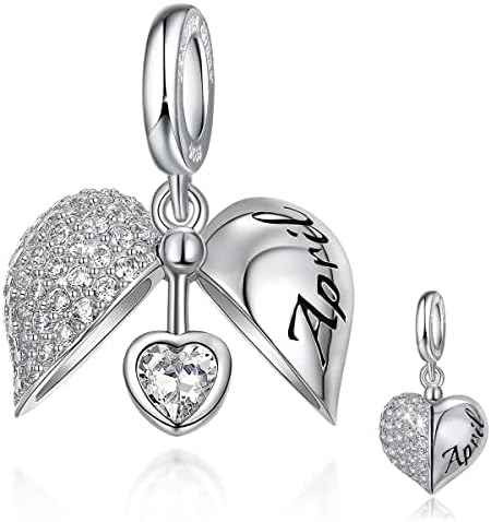 FOREVER QUEEN Birthstone Charms Open Heart Zirconia Dangle Charms 925 Sterling Silver Birthday Charm Bead for Bracelets Necklace