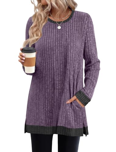 Image of Sampeel Long Sleeve Shirts for Women Tunic Sweaters Fall Fashion Outfits | Sweaters for Women, Early Fall Fashion Must Haves 2026, Long Tunic Tops, Vacation Outfits, Autumn, Plus Size Blouses