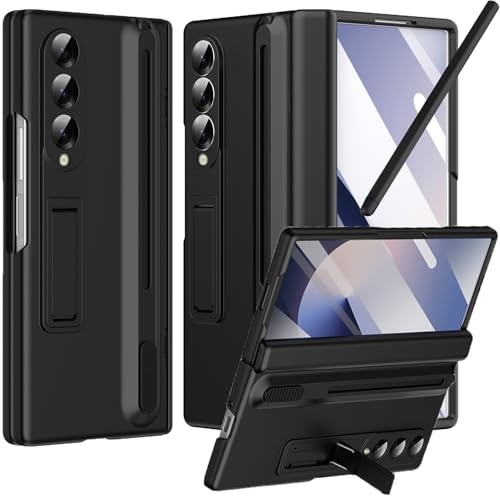NINKI for Samsung Galaxy Z Fold 3 Case with S Pen Holder and Stylus & Invisible Kickstand, Full Body Hinge Built-in Screen Protector Fold3 Phone Cover for Samsung Z Fold 3 Case with S Pen Slot – Black