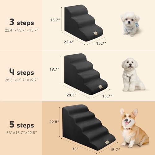 Mestuel Dog Stairs for High Bed, 22.8in Large Foam Pet Stairs to High Bed, 5 Steps Dog Stairs Ramp Indoor with Non-Slip Bottom, Pet Stairs for Large Small Medium Dogs, Black by MESTUEL - Used condition - Image 2