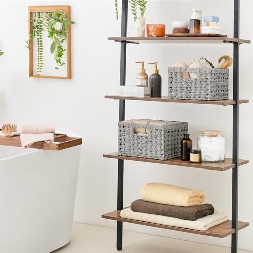 GRANNY SAYS Wicker Baskets for Organizing, Storage Basket for Shelves, Square Shelf Baskets with Handles, Waterproof Woven Basket for Living Room, Baskets for Entryway, Grey