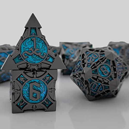 Dnd Dice Set Dungeons And Dragons Dice With Gift Box & Dice Bag Metal Polyhedral Dice Large D&D Dice Set For Rpg Mtg Pathfinder Role Playing Dice D And D Dice D20 D12 D10 D8 D6 D4 Black Flash Blue #TOP6