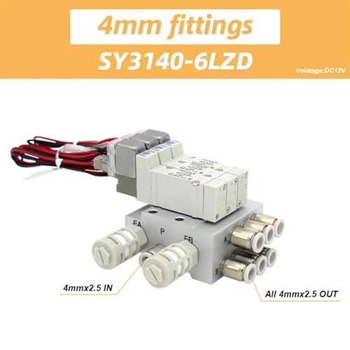 Válvula solenoide SY3140-6LZD de 4mm con bloque de 4 estaciones para control de cilindro 3