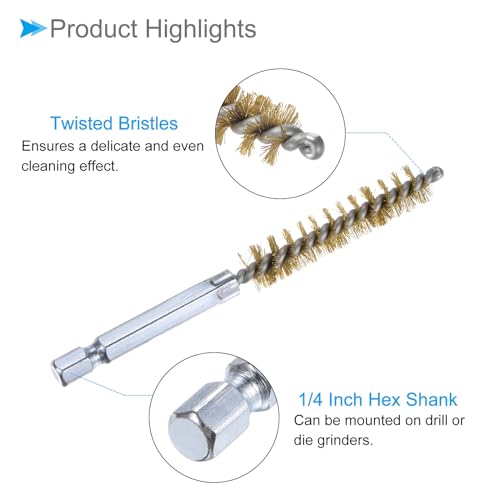 Image of Bore Brushes Set, 8mm 10mm 12mm 15mm 17mm 19mm Dia, Brass Twisted Cleaning Wire Brushes with 1 /4 Inch Hex Shank - (Applications: for Power Drill), 6-Pieces