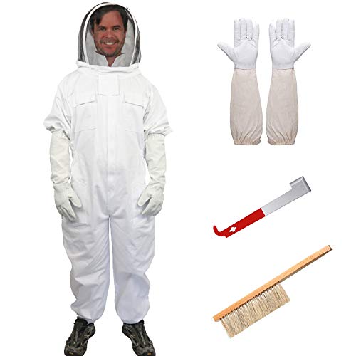Beekeeping Suit for Women/Men,XXL Professional Beekeeper Suit with Ventilated Veil Hood, Beekeeper Costume for Adult Bee Keepers Suit, Bee Suit with Gloves,Beehive J Hook and Beekeeping Brush