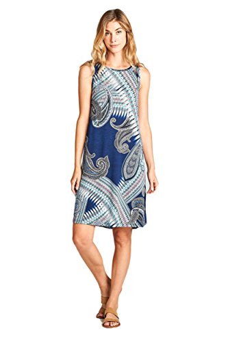 RENEEC. Women's Vivid Print Sleeveless Mini Urban Short Dress - Made in USA (3X-Large, Navy 2)