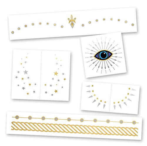 BEAUTIFUL EYES VARIETY SET of 25 assorted Flash Tattoos, premium waterproof metallic gold and silver boho jewelry temporary foil party tattoos - festival tattoo, boho tattoo, metallic foil tat