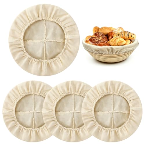 ikosy 4 Pack Banneton Liners - Bread Proofing Basket Liners 10 Inch Round Banneton Covers Natural Cotton Bread Proofing Cloth for Sourdough Bread Dough Rising Baking
