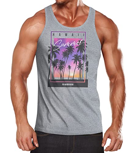 Neverless® Débardeur hawaïen d'été pour homme avec inscription « palmiers » - Imprimé photo - Pour l'été - Surfing - Muscle Shirt, Hawaii Summer Gris, M Cover