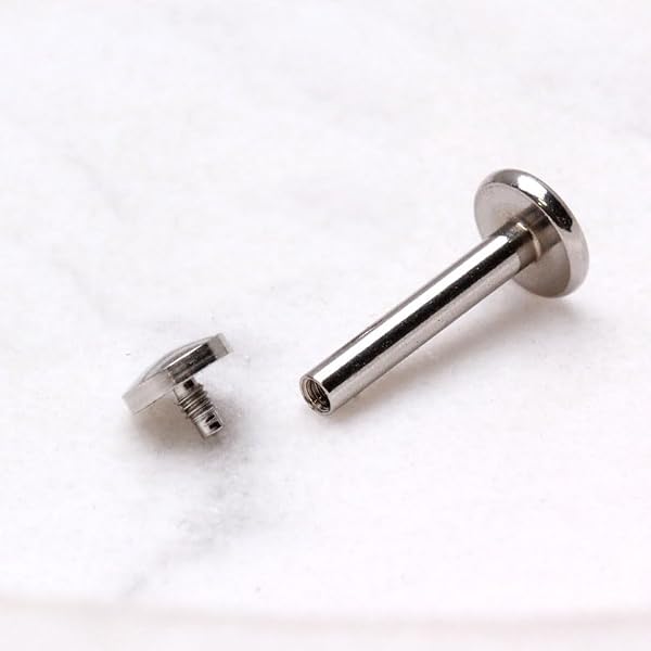 Covet Jewelry 316L Internally Threaded Labret with Round Flat Disc (14GA, Length: 7/16", Ball Size: 4mm) by Covet Jewelry - Image 3