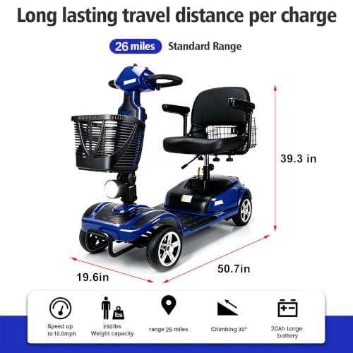 Image of Heavy Duty Wheel Mobility Scooters for Seniors & Adults, 350-400 lbs Capacity, 350W All Terrain Fast Mobility Scooter with 20A Long Range Battery and Two Baskets (05 Heavy Duty Blue)