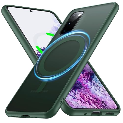 FNDMIL NO.1 Magnétique pour Coque Samsung Galaxy S20 avec MagSafe[Militaire Antichoc][Translucide Mat][Anti-Empreintes Digitales] Pare-Chocs en Silicone Souple pour Samsung Galaxy S20 Case Mince,Vert