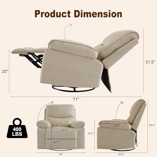 Image of 360 Swivel Glider Rocking Chair Nursery， Oversized Recliner with Phone Holder，Nursing Chairs for Breastfeeding with Wide Foot Rest for Living Room and Baby Room,Linen