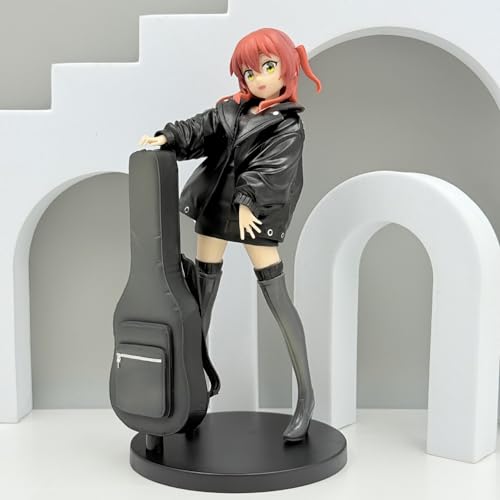 Image of Ikuyo Kita Bocchi The Rock Standing Guitar Bag Pose Anime Action Figure | 19cm Ikuyo Kita Figurine with Red Hair, Jacket & Guitar Case for Table, Desk & Shelf Decor | Gift for Anime Fans
