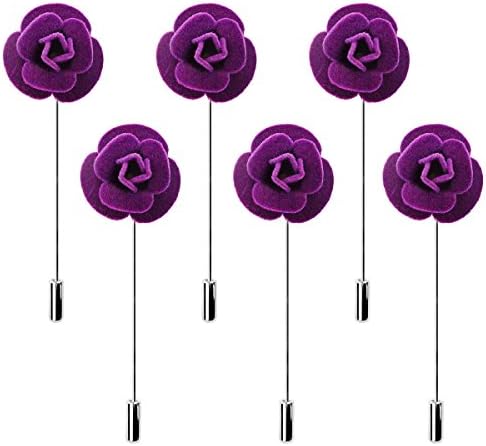 6 PCS Mens Boutonniere Set Pins Red Poppy Flocking Lapel Pin Remember Memorial Day Flowers