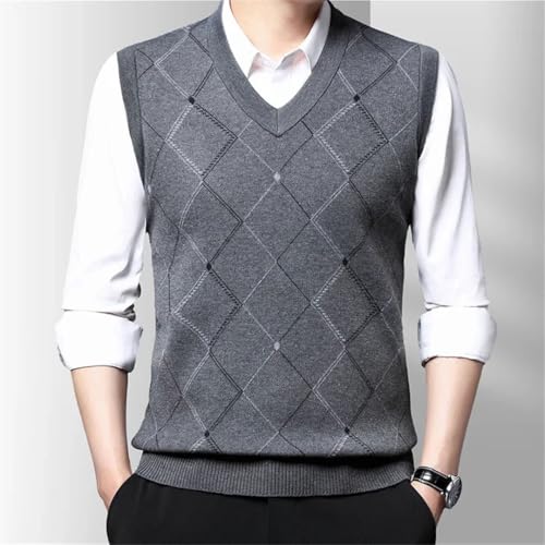 Men’S Thickened Warm V-Neck Knitted Sweater Vest Diamond Pattern Casual Sleeveless Pullover Tank Top4