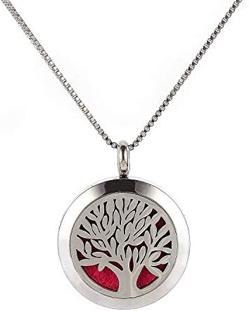 Tree of Life Pendant Aromatherapy Essential Oil Diffuser Stainless Steel Locket Pendant Necklace 5 Felt Pads