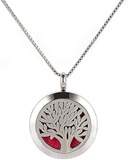 Tree of Life Pendant Aromatherapy Essential Oil Diffuser Stainless Steel Locket Pendant Necklace 5 Felt Pads