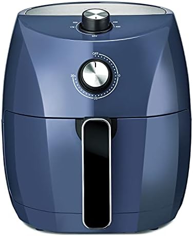 Crux 3.7QT Manual Air Fryer, Faster Pre-Heat, No-Oil Frying, Fast Healthy Evenly Cooked Meal Every Time, Dishwasher Safe Non Stick Pan and Crisping Tray for Easy Clean Up, Stainless Steel/Blue