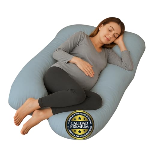 HALVERIA® Almofada para Grávidas Azul Claro | Formato U 130×70 | Suporte 360° para Barriga, Costas e Pernas | Almofada de Maternidade com Capa Lavável de Veludo