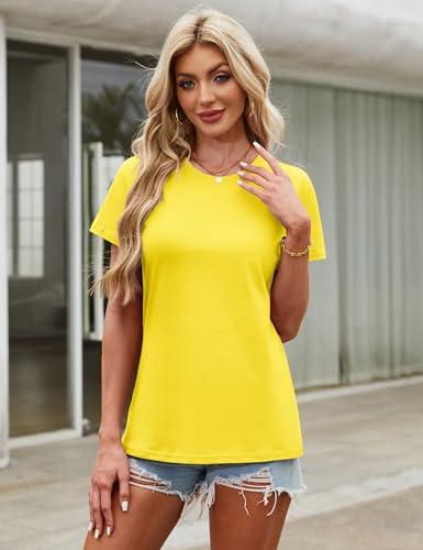 YUCOLEN Women's Cotton Tshirts Crew Neck Short Sleeve Shirts for Woman Basic Soild Color Breathable Summer Trendy Tees2