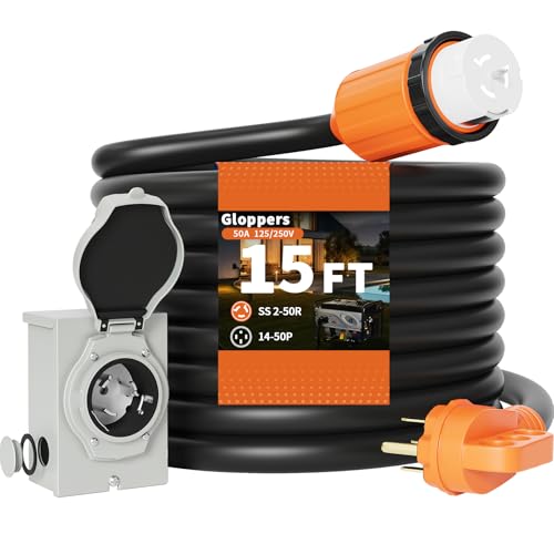 Gloppers 50 Amp Generator Cord and Power Inlet Box 15FT