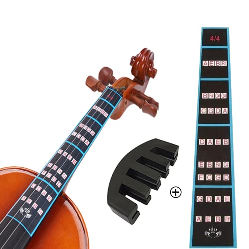 VCOSTORE Violin Finger Guide and Rubber Mute Pack, 4/4 Violin Notes Sticker Full Size Guide, Violin Label Chart Plus Rubber Mute for Beginners